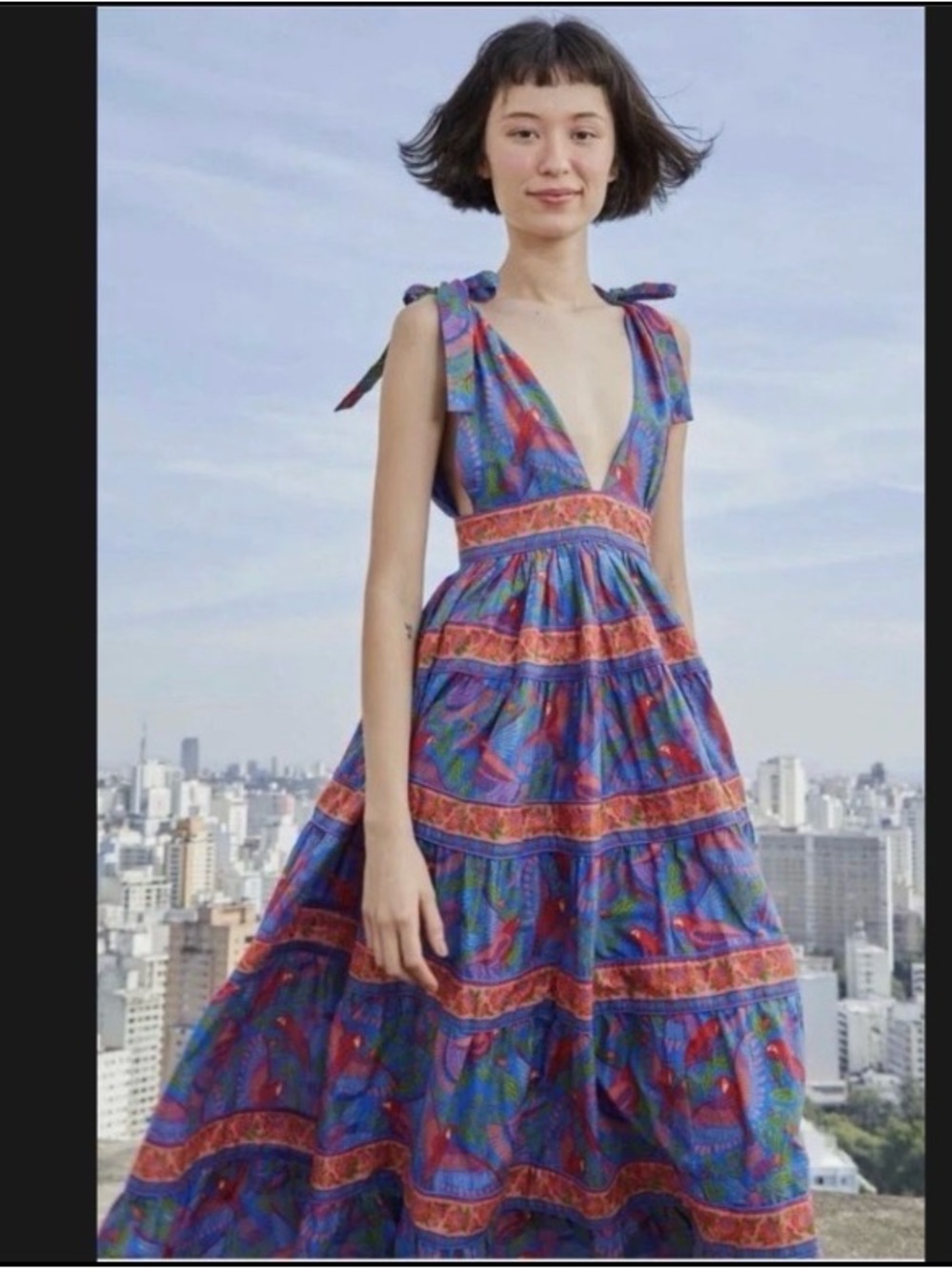 House of Harlow 1960 Linen Parrot Midi Dress size XS